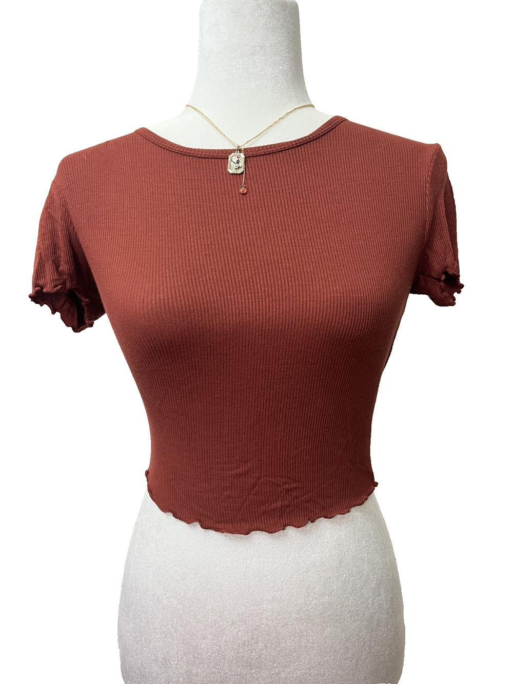 Women's Destined Size XS Burgundy Ribbed Cropped T Shirt Basics Classic